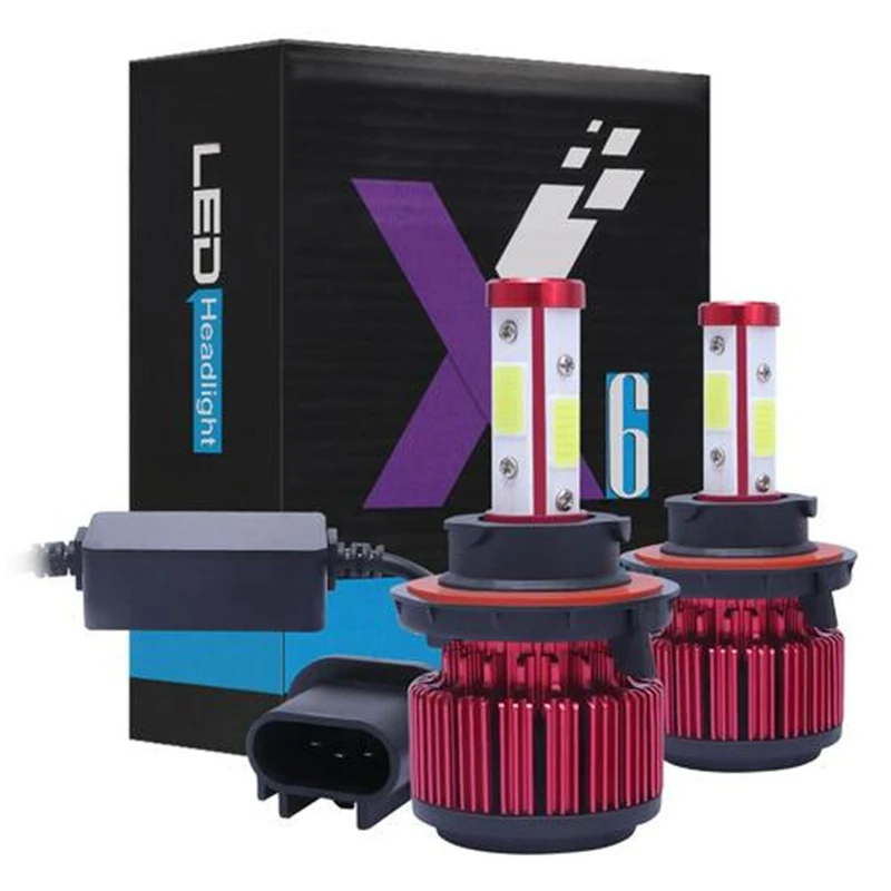 2PCS H13 2 шт. X6-COB 6500 к авто фары Автомобильный светодиодный светильник 4 стороны светодиодные лампы для автомобиля светодиодный фар H4/HB4/9006/H11/9005 фары автомобиля - Цвет: 2PCS H13
