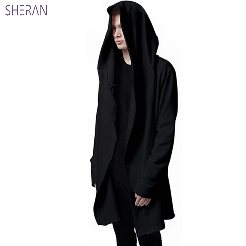 

Men Hooded Sweatshirts With Black Gown Hip Hop Mantle Hoodies Fashion Jackets long Sleeves Cloak Man's Coat Outwear Black Hoodie