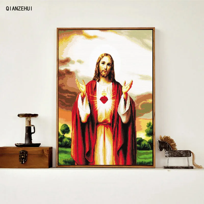 QIANZEHUI Needlework DIY Emanuel Jesus Cross stitch Christian Sets For Embroidery kits Cross-Stitching Wall Home Decro | Дом и сад