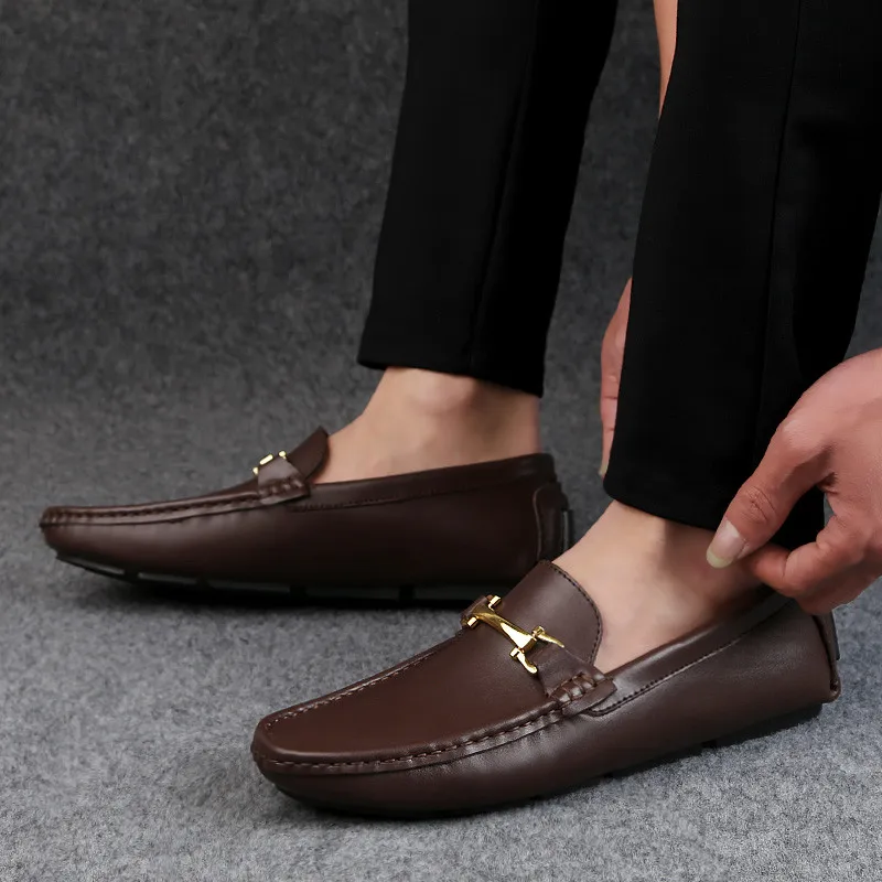 Italian Mens Shoes Casual Brands Slip On Formal Luxury Men Loafers Moccasins Genuine Leather Brown Driving | Обувь