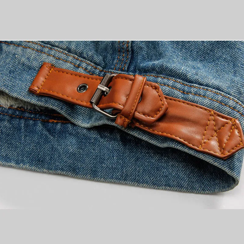 FALIZA/зимняя джинсовая куртка с меховым воротником в стиле ретро Рваная флисовая