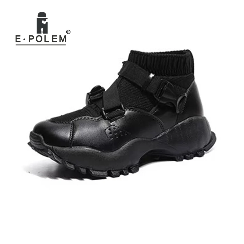 

Latest Trendy Men's Casual Flats Shoes High Quality Designer Sneakers Round Toe Thick Sole Elastic Top Black/White Spring Autumn