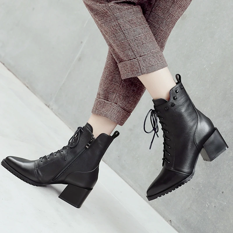 Женские ботильоны из натуральной кожи с острым носком женская модная удобная