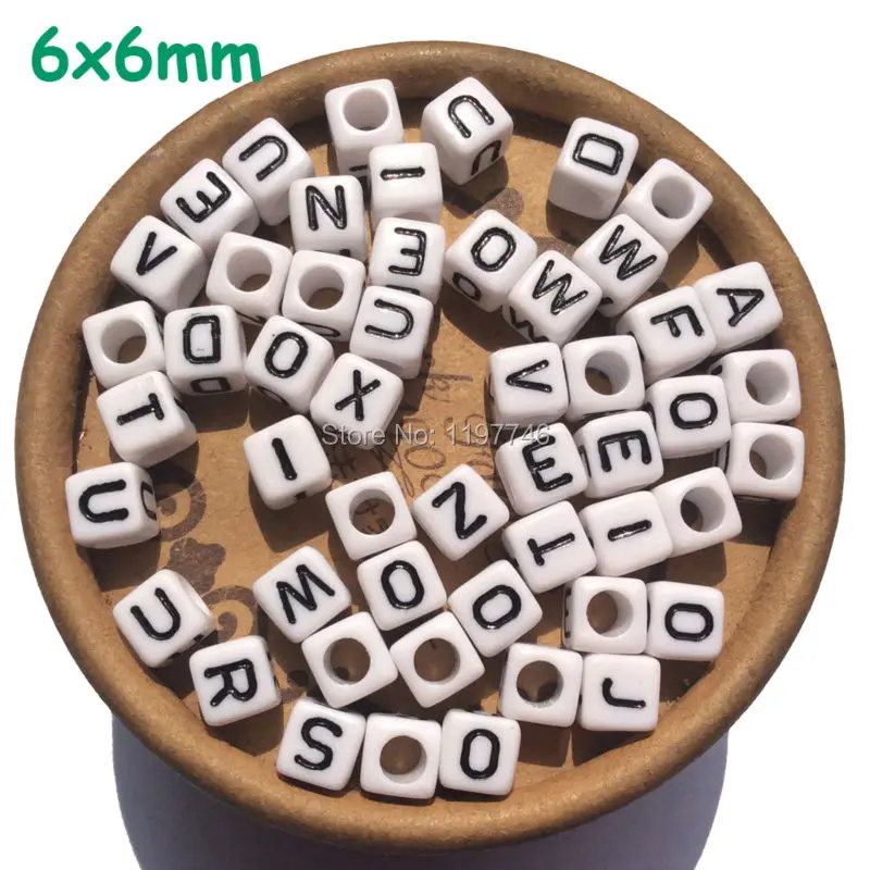 

White Acrylic Cube Loose Spacer Beads Alphabet 26 Letters Beads For DIY Necklace Jewelry Making Findings 6*6MM 100pcs
