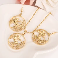 gold italian coin pendant necklace earring for women gold jewellery sets hand cut italian 10lira coin jewelery party gifts girls