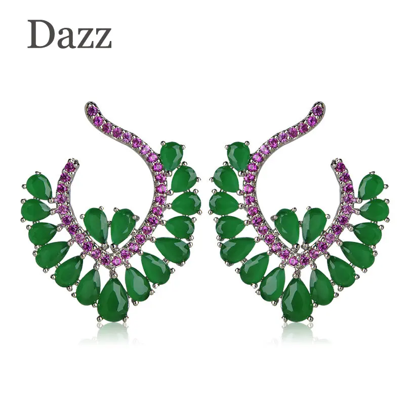 Женские серьги-гвоздики с зеленым молочным камнем Dazz медные для помолвки и