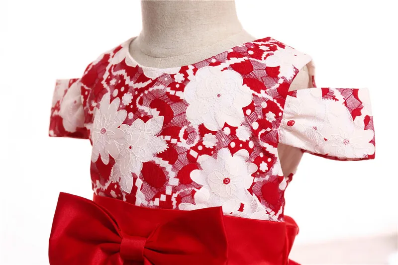 Bow Tie Off-The-Shoulder Tuxedo Lace Beautiful Body Wedding Dresses Floral Printed Children's Girls Summer Formal Party Dress | Детская