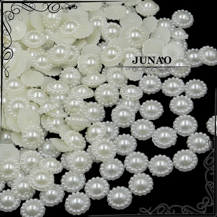 

12mm Ivory Color Half ABS Pearl Flowers Beads Cabochon Flatback Scrapbook For Jewelry Making Garment Decorations 300pcs