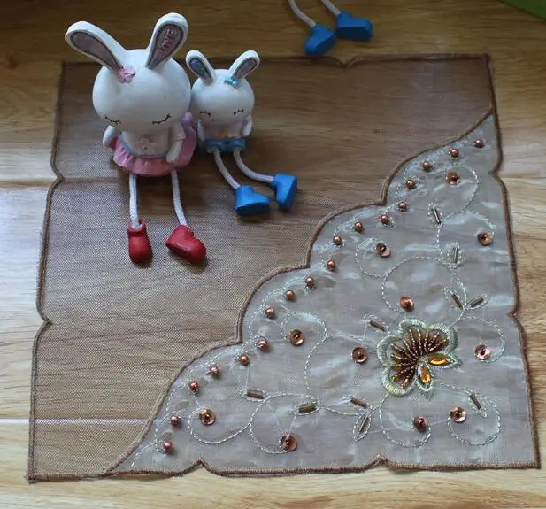 Роскошный Коричневый Кружева блесток вышивка стол место коврик подставкой под