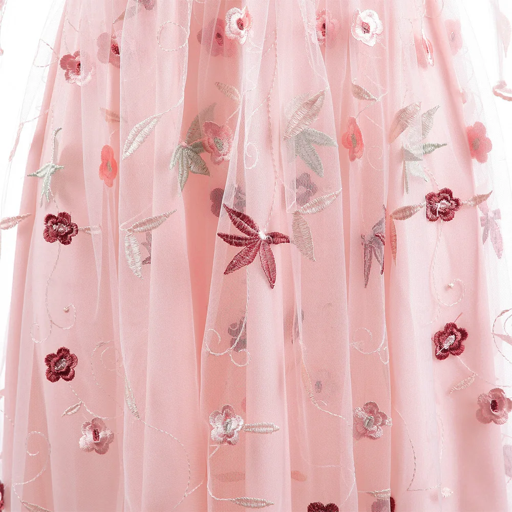 Коктейльные платья с цветочной вышивкой и круглым вырезом 2019 элегантные летние