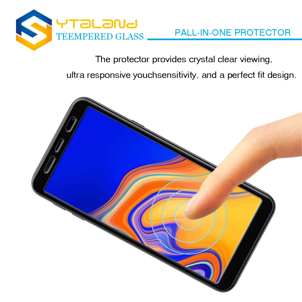 Ytaland для Samsung Galaxy J4 Plus полное покрытие клеевое закаленное стекло Премиум 9H +