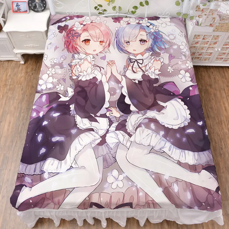 Economici Anime Re -Zero Kara Hajimeru Isekai Seikatsu Personaggio Ram & Rem Lenzuolo In Fibra Di Latte E Coperta Di Flanella Trapunta Estiva 150x200cm