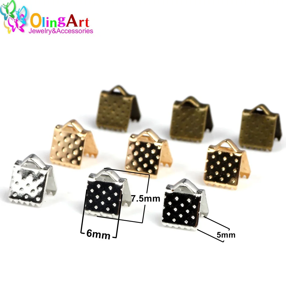 

OlingArt 6MM 90pcs/lot Gold silver plated bronze Metal Cord End Crimps Caps Fastener Clasps DIY Jewelry making Necklace