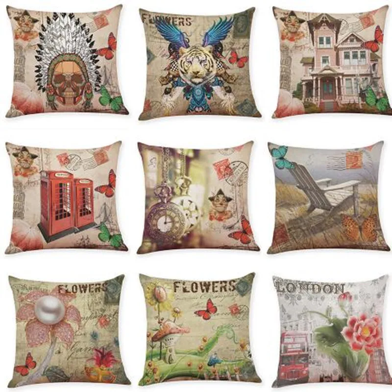 

Printed Cushion Case Linen Pillow Case Bedroom Home Decorative Throw Pillow 45X45cm