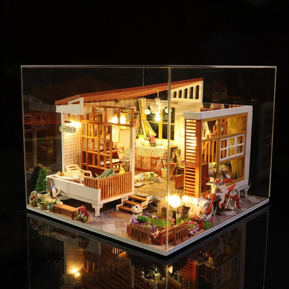 3B De de Madeira DIY Каса де Boneca Móveis Каса де Bonecas Em Miniatura com светодиодный Brinquedos para criandas Presente de Natal L023 - Цвет: 3B