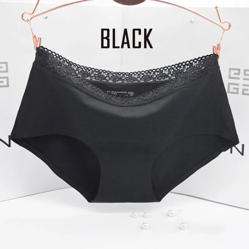 BLACK UNLIMON бесшовные трусики, хлопковое нижнее белье, Дамские кружевные кромки, шитые дизайнерские трусы, восемь цветов - Цвет: BLACK