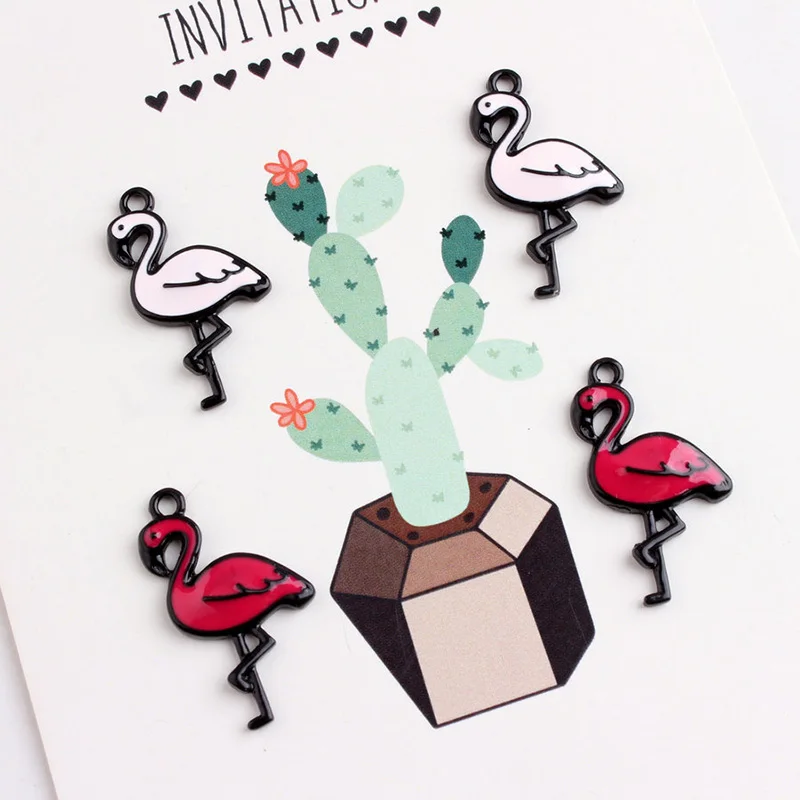 100 шт. Австралия Птица Фламинго амулеты из сплава и черной эмалью в виде 17*30 мм