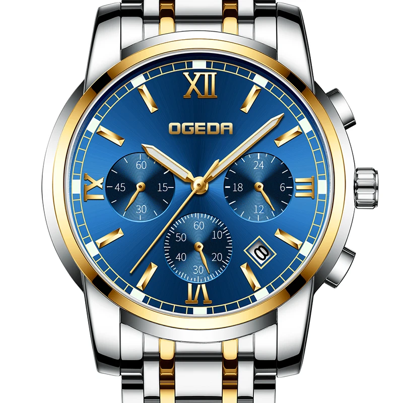 Новые мужские модные кварцевые часы OGEDA Топ бренд Роскошные все стальные Бизнес