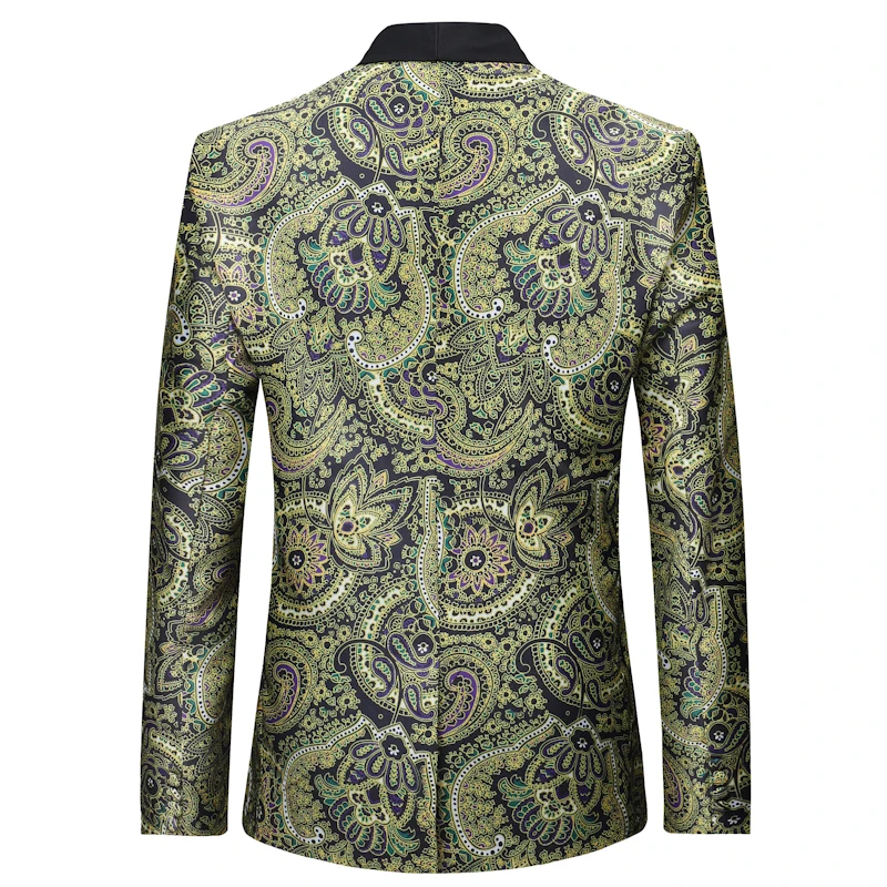 

Loldeal Men Shawl Lapel Blazer Designs Velvet Gold Flowers Sequins Suit Jacket DJ Club Stage Singer Clothes