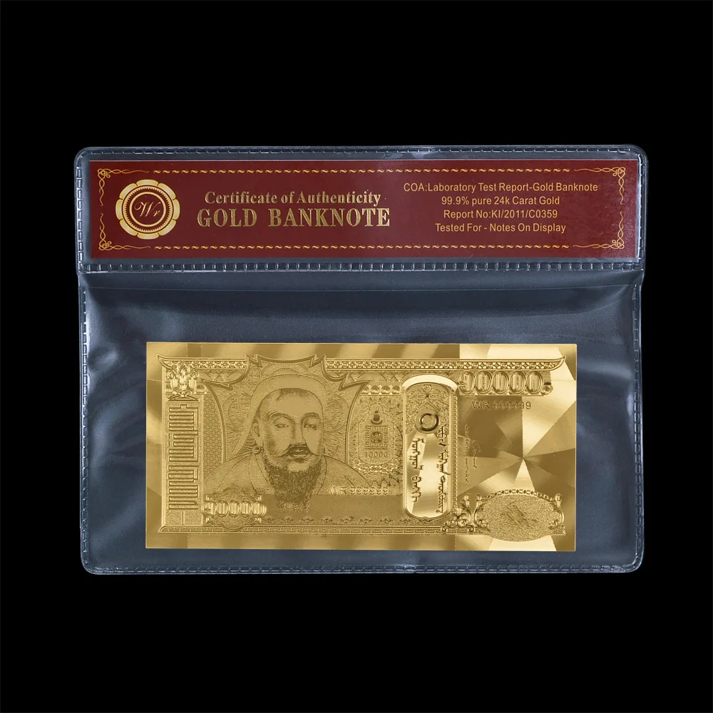 WR Promotional Gift Gold Mongolia Banknote 10000 Montu for Foil with COA PVC Frame Business Gifts Worth Collection | Дом и сад