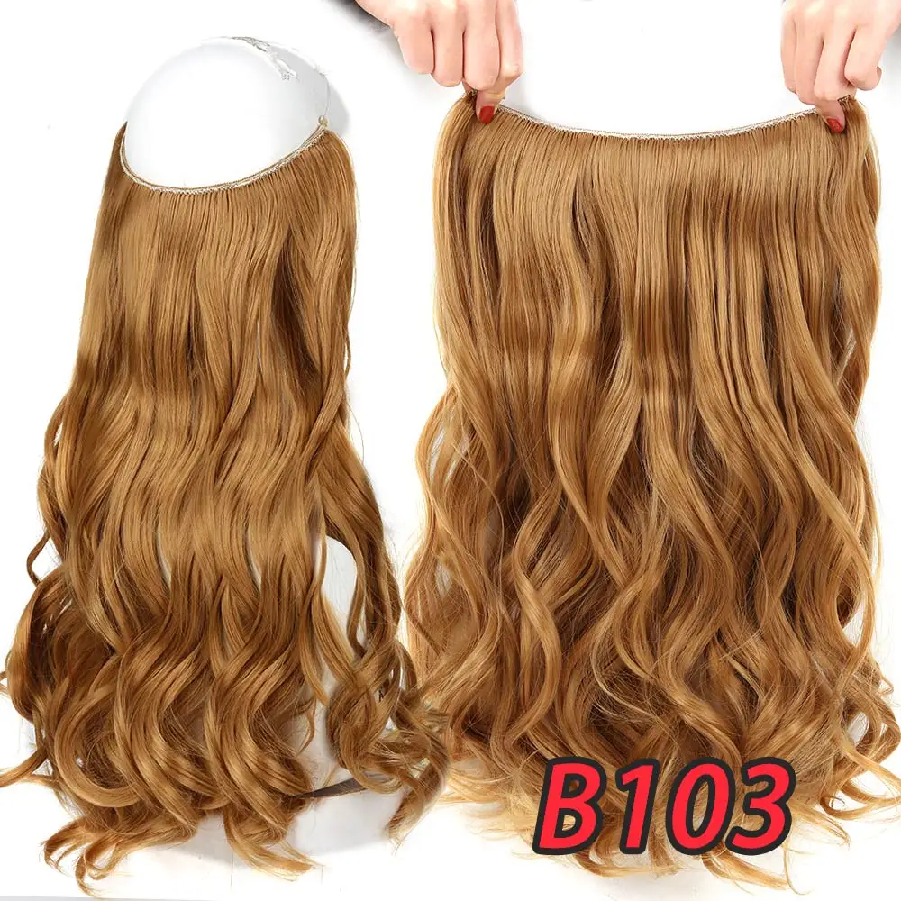 Pageup 20" Secret Fish Line Real Hair Extension One Piece Invisible Wire Wave Natural Blonde Synthetic Fake Hairpieces - Цвет: YX02-103