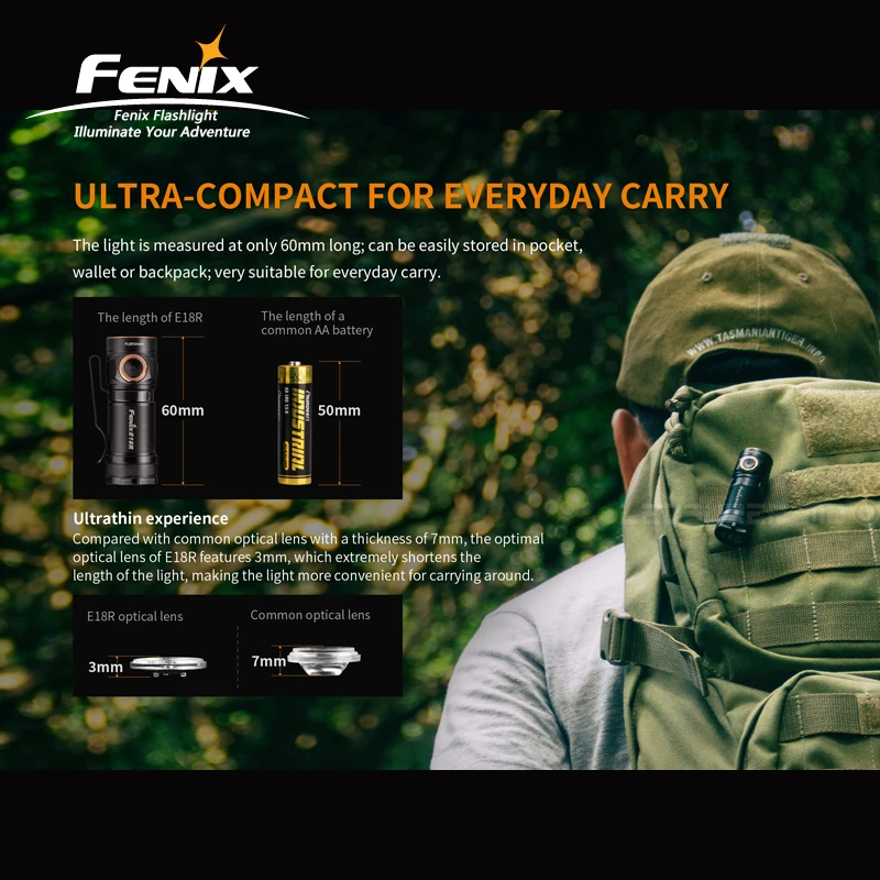 Портативный Fenix E18R Cree XP-L светодиодный высокопроизводительный перезаряжаемый EDC фонарик с бесплатной батареей
