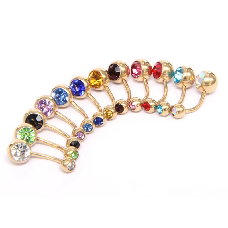 

30PC Mix Color Belly Button Rings Double Crystal Gold Color Navel Piercing Bar Body Piercing Jewelry Belly Piercing Wholesale