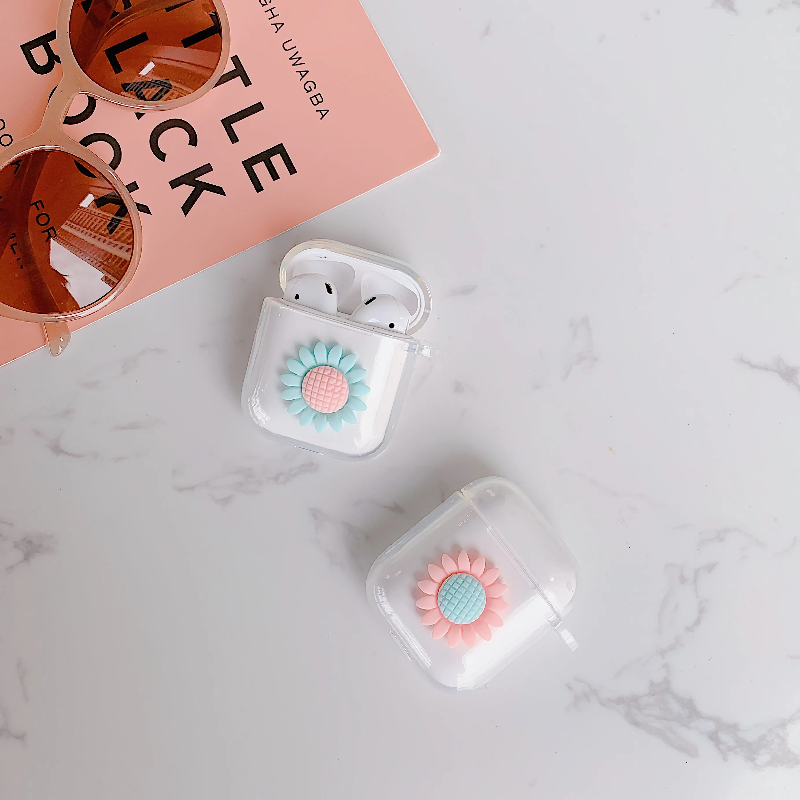 Беспроводные bluetooth наушники чехол для Apple AirPods 1/2 силиконовая сумка Мягкий чехол с рисунком подсолнуха Фламинго медведя