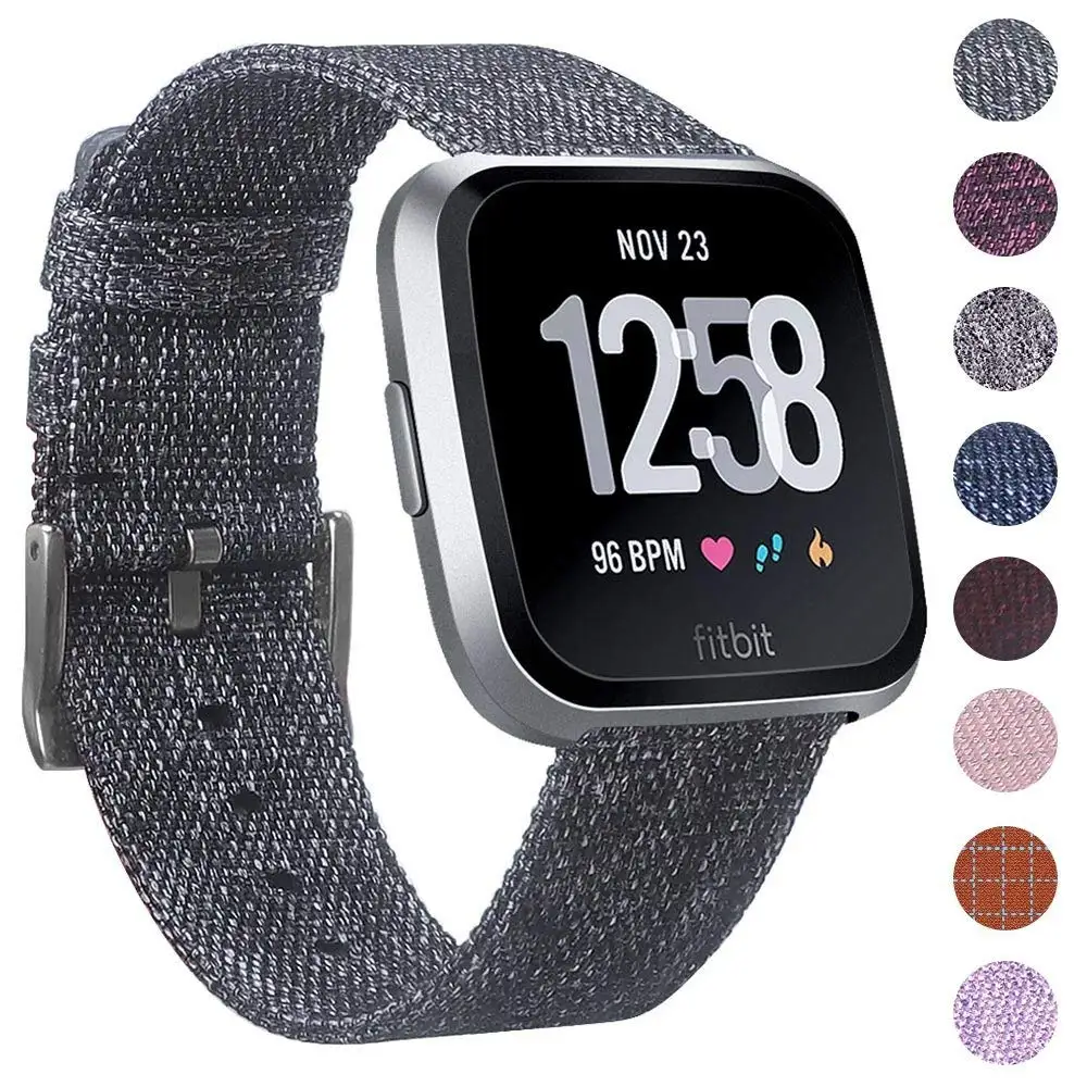 TORQUILA тканый нейлоновый ремешок для Fitbit Versa Смарт-часы Регулируемый тканевый дышащий быстросъемный Браслет замена - Цвет ремешка: Black