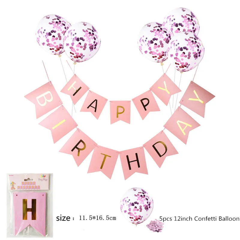 Banner Balloon Pink 16 дюймов с днем рождения воздушный шар набор письмо фольга День Рождения украшения дети розовое золото конфетти с днем рождения шары Дети - Цвет: Banner Balloon Pink
