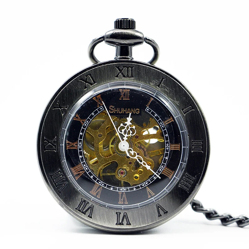 

Classic Open Face Mechanical Watches Hand Winding Men Women Casual Steampunk Gift Transparent Elegant Fob Chian Pocket Watch