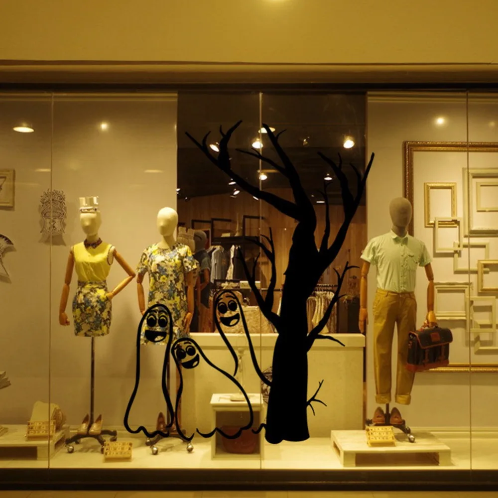 Черный белый Хэллоуин призрак дерево для детей Bar Club Декор стекла дома номер