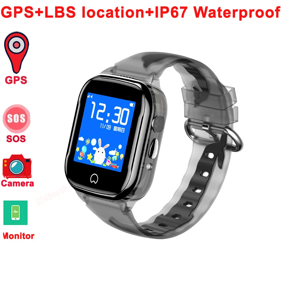 black Детские умные часы gps Smartwatch IP67 водонепроницаемые умные часы дети анти-потеря Детские умные часы время Дети gps часы трекер - Цвет: black