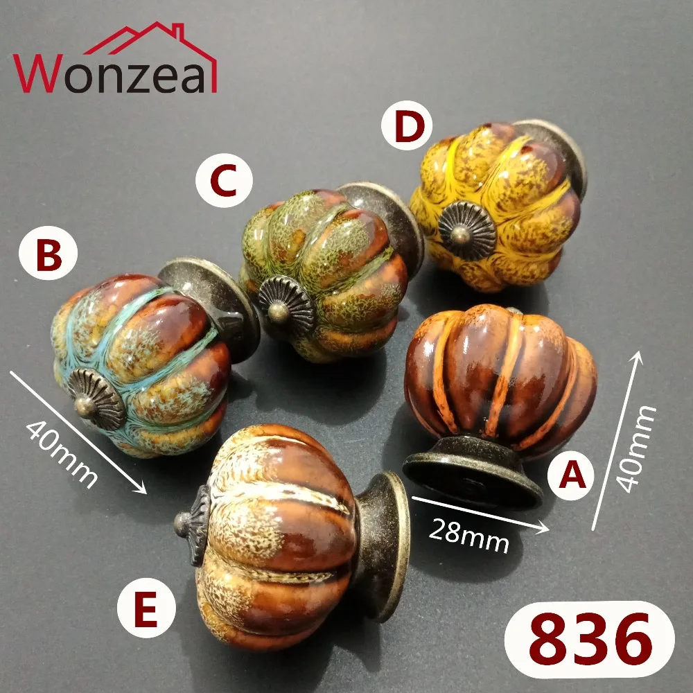5pcspack 40mm pumpkin ceramic knob vintage colorful dresser door knob zinc alloy kitchen furniture handle cabinet drawer pull free global shipping