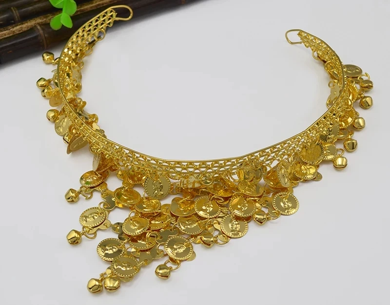 Модный женский богемный головной убор Бохо с кисточками для монет золотая