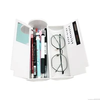 1 piece multi functional stationery holder with mirror solar calculator note board pencil pen school supplies holder case