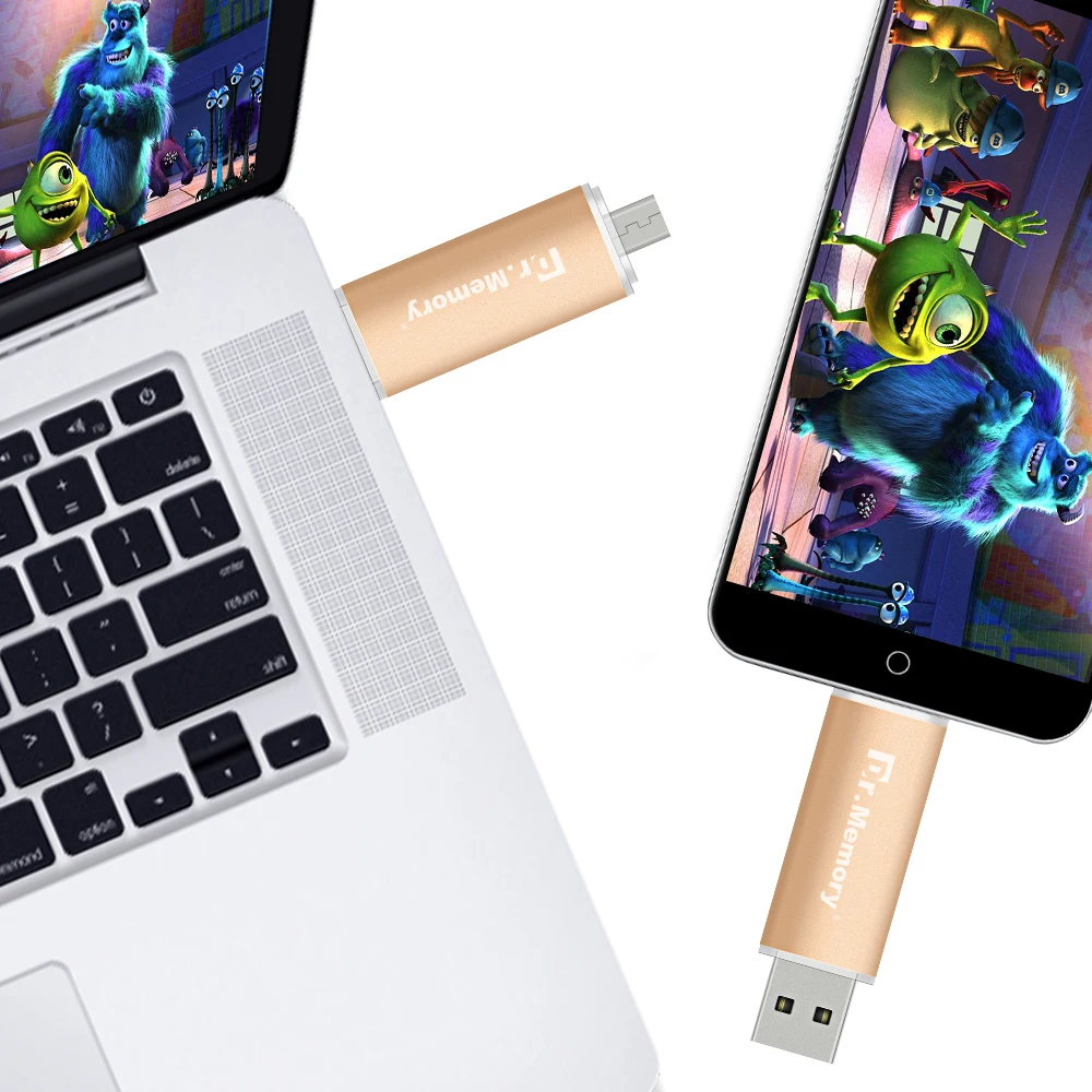 Флеш накопитель Dr.memory цвета шампанского металлический OTG USB флеш объемом 32 ГБ 64 128