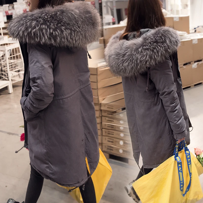 Женское пальто на утином пуху длинная свободная парка макси в Корейском стиле с