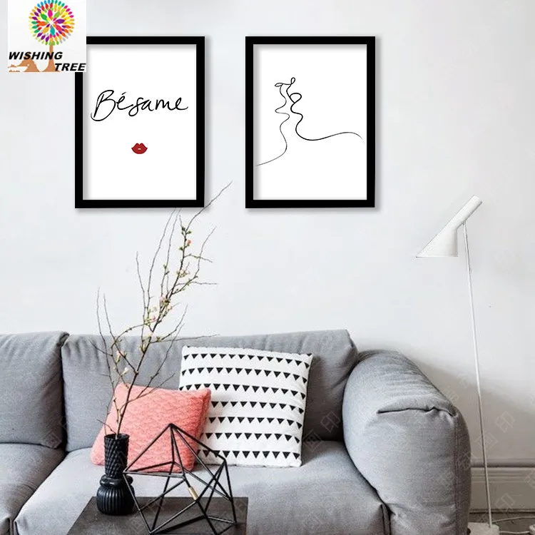 Дерево желаний черные простые линии плакаты с любовью декоративный настенный