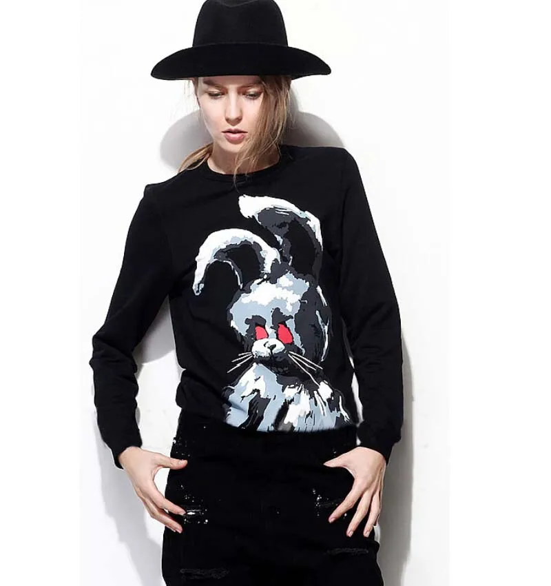 2015 New fashion hoodies women celebrity angry rabbit cartoon print sweatshirts plus size moleton feminino Nora30931 | Женская одежда