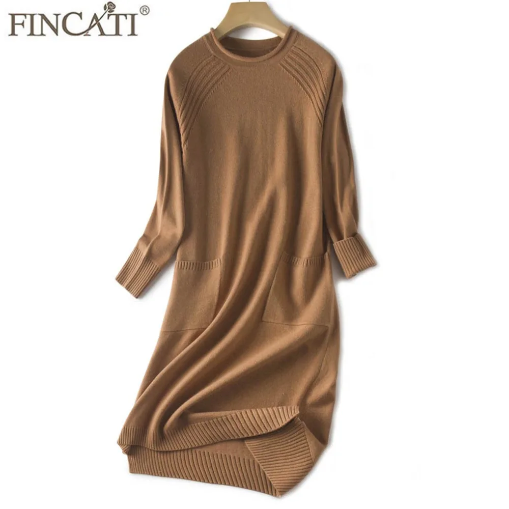 Sweater Dress Women 2018 Winter Spring High-End Pure Cashmere Wool Twist Rolled Collar Soft Cozy Oversized Vestido de Festa | Женская