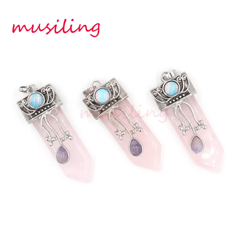 Подвеска с мечом Маятник из натурального камня розовым кристаллом посеребренные