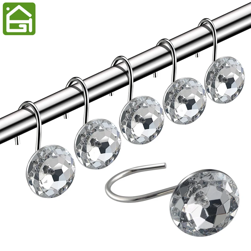12 шт. крючки для занавески душа Кристальные кольца акриловые декоративные ванной