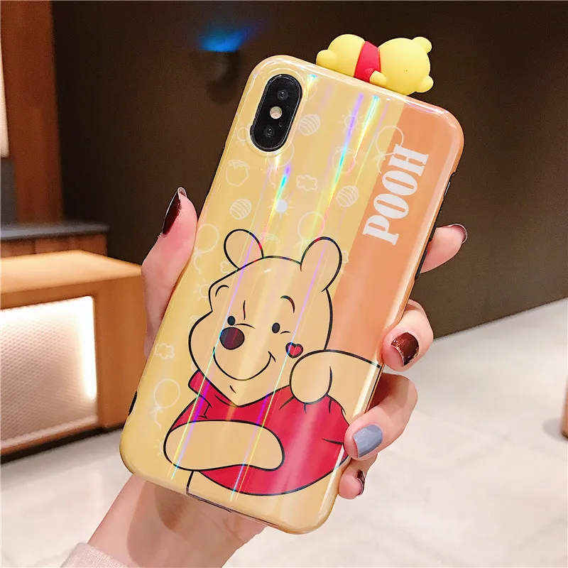 Для iphone XS Max с мультипликационным принтом с Винни-пухом для чехол для телефона, милый чехол с изображением чудовищ для iphone X XS XR 6 7 8 плюс Чехол+ игрушка помпоном+ ремень