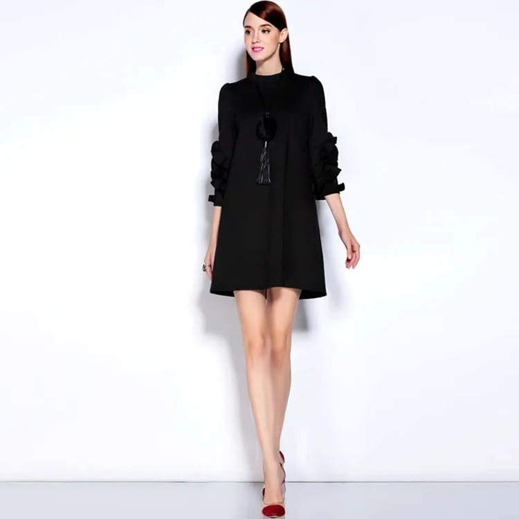 New Arrival 2016 Autumn Women's O Neck 3/4 Petal Sleeves Ruffles Loose Design Fashion A Line Dresses | Женская одежда