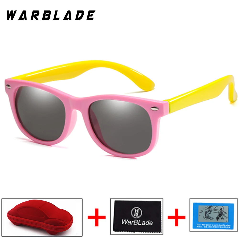 pink yellow Детские солнцезащитные очки WarBLade мужские брендовые силиконовые защитные очки для ногтей Поляризованные Кошачий глаз модные детские очки UV400 - Lenses Color: pink yellow