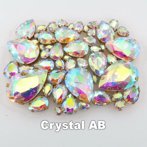 A2 Crystal AB Серьги в форме капли воды, 7 размеров микс 50 шт./пакет золото коготь настройки хрусталя пришить стразы бусины торжественное платье, обуви, сумок и diy кружевной отделкой - Цвет: A2 Crystal AB