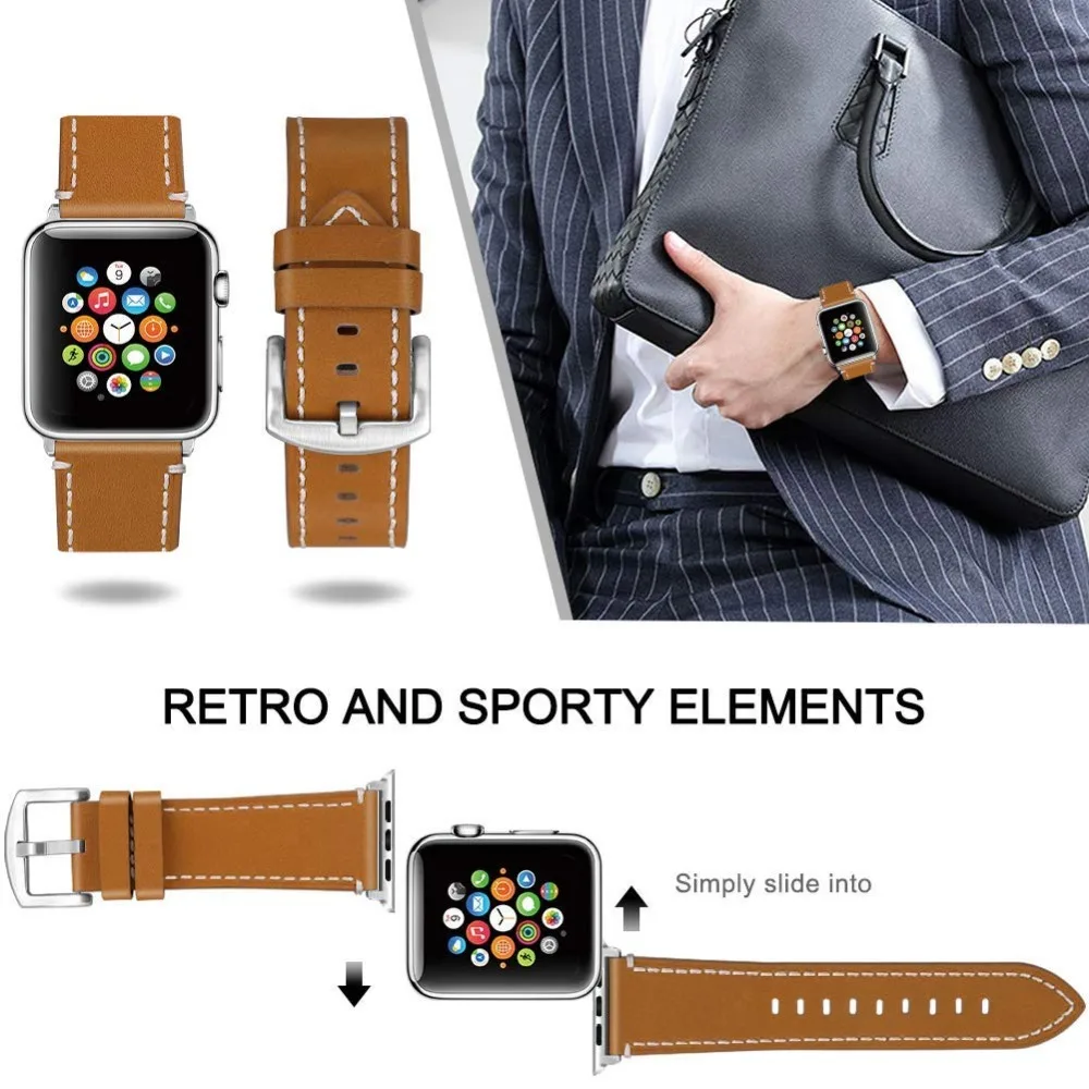 Ремешок для часов кожаный ремешок для наручных часов apple watch, ремешок 42 мм/38 мм браслет ремешок на запястье для наручных часов iwatch серии 3/2/1 44 мм чёрный; коричневый