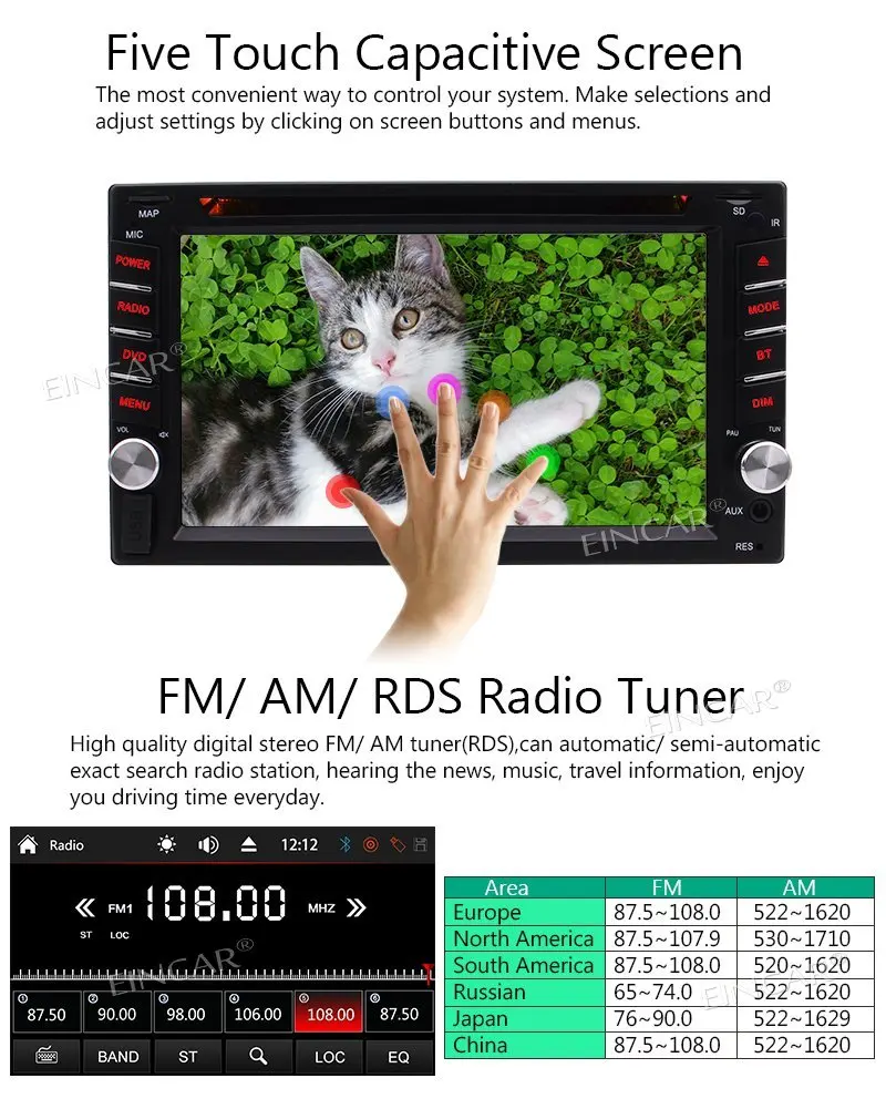 Автомагнитола Eincar 2din стерео 6 2 ''головное устройство Bluetooth FM AM приемник USB SD Aux