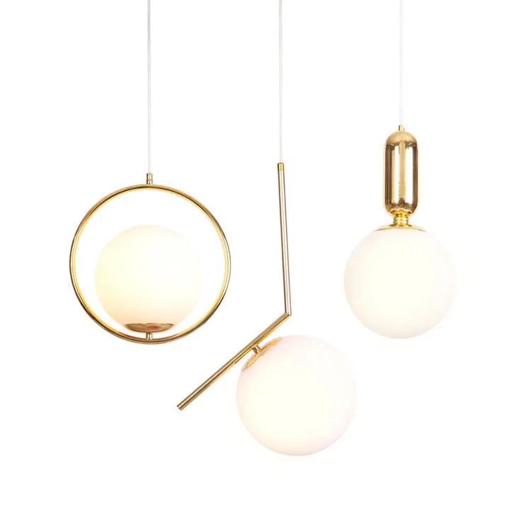 

Post Modern Nordic Originality Concise Hotel Restaurant Bar Personality Led Gold Glass Ball Pendant Light Hanglamp Luminária